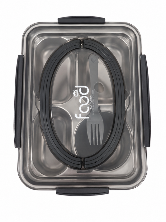 304 Stainless Steel Lunch Box with 4 Compartments, 1200ml Leakproof Tiffin Box, BPA-Free Food Grade Bento Lunch Container with Fork, Dishwasher & Refrigerator Safe for Office, School & Travel