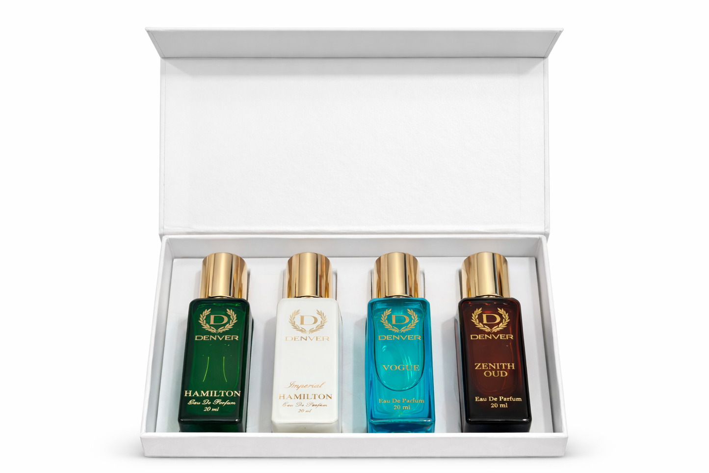 Denver Exclusive Perfume Gift Set for Men | 4 x 20ml Eau De Parfum | Hamilton, Imperial Hamilton, Vogue, Zenith Oud | Long-Lasting Luxury Fragrance Combo Pack