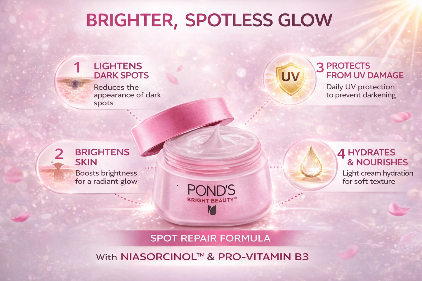 Pond’s Bright Beauty Spot Repair Cream | Face Moisturizer with Niasorcinol & Pro-Vitamin B3 | Brightening Cream for Hydrated Glow