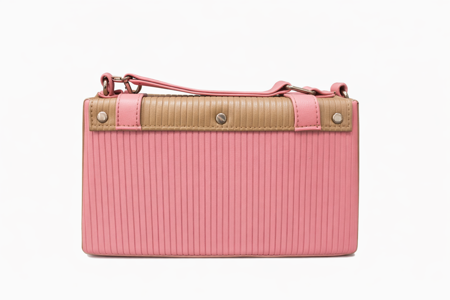 Pink Crossbody Handbag for Women | Stylish Two-Tone Ribbed Shoulder Bag with Adjustable Strap