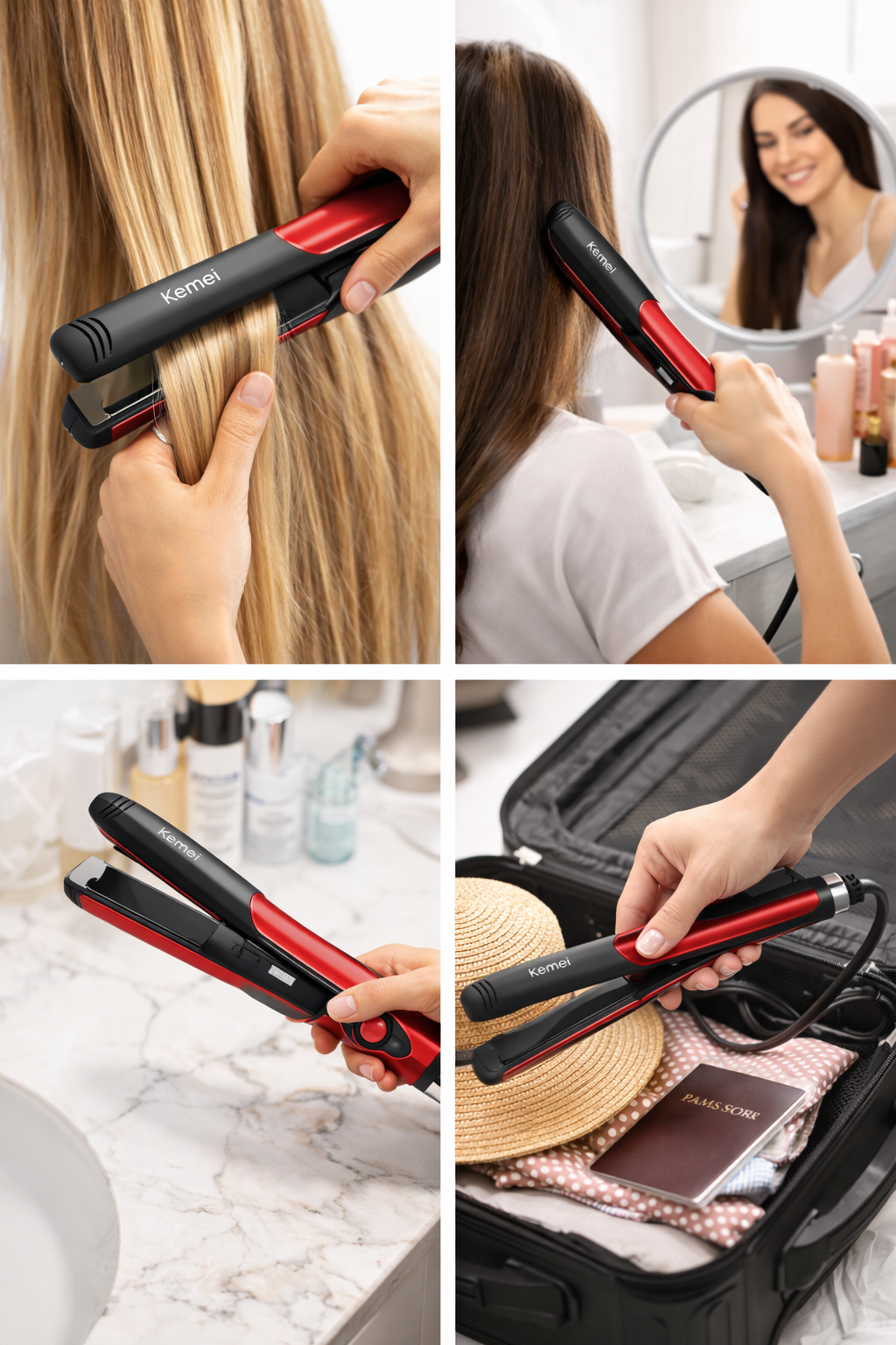 Kemei KM-531 Professional Hair Straightener | Ceramic Coated Plates | Adjustable Temperature 160°C–220°C | Fast Heating | 360° Swivel Cord | Hair Styling Tool for Smooth & Shiny Hair