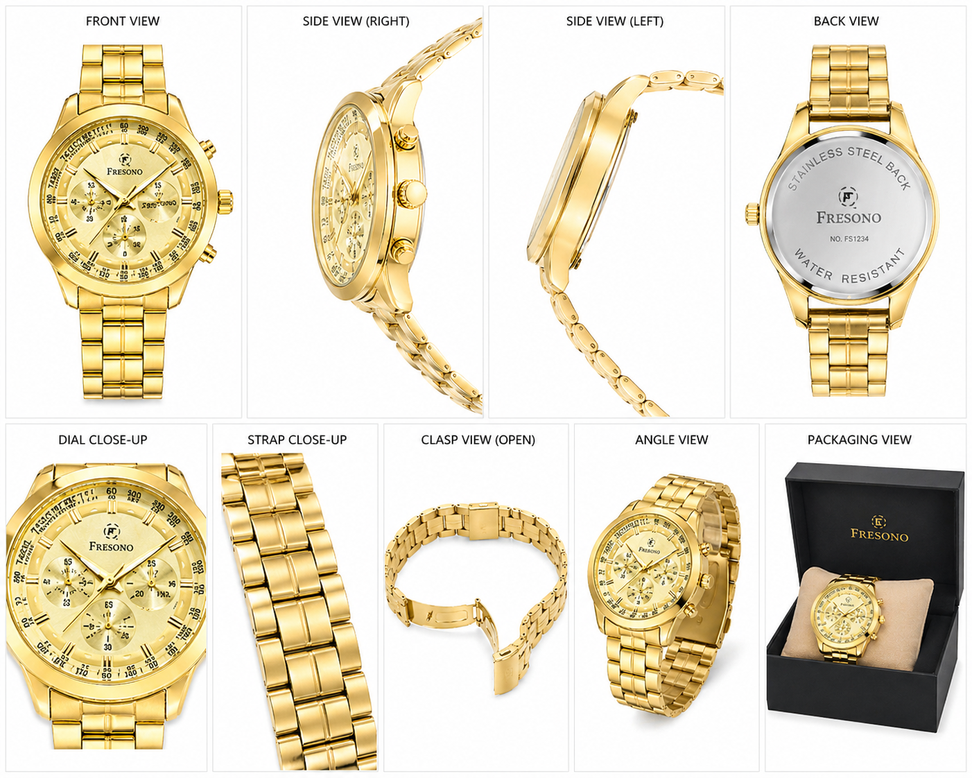 Gold Stainless Steel Strap | Quartz Movement | Tachymeter Dial | Date Display | Luxury Designer Wristwatch