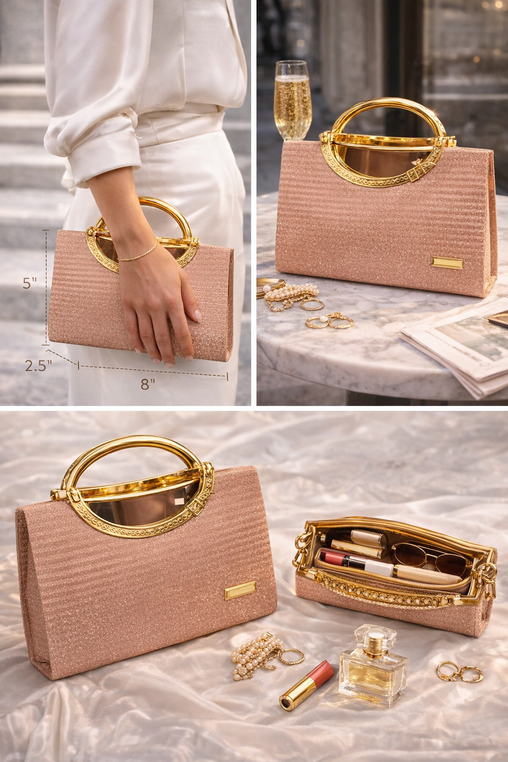 Silver Dual Tone Handbag for Women | Premium PU Leather Metallic Finish Purse