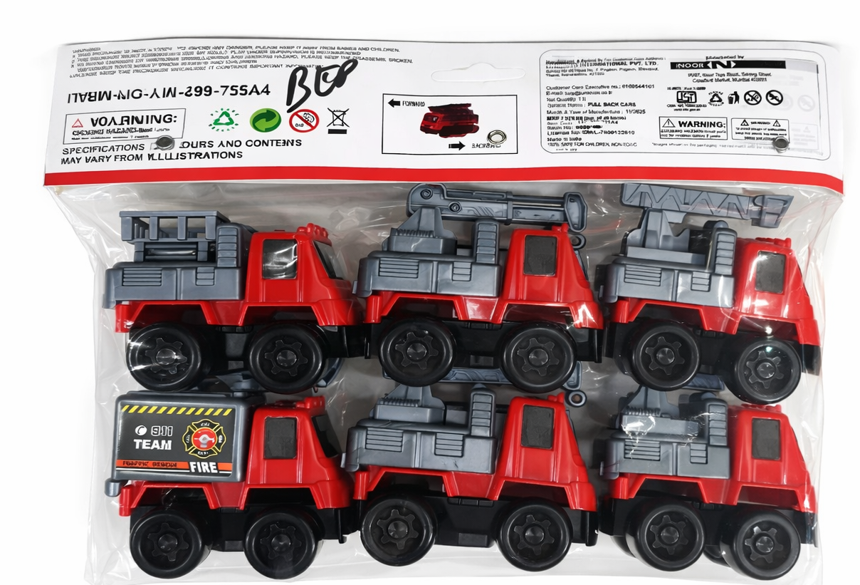 Fire Truck Toy Set for Kids (Pack of 8), Mini Fire Engine Vehicles, Rescue Truck Toys for Boys, Plastic Toy Cars Set with Wheels (Ages 3+)