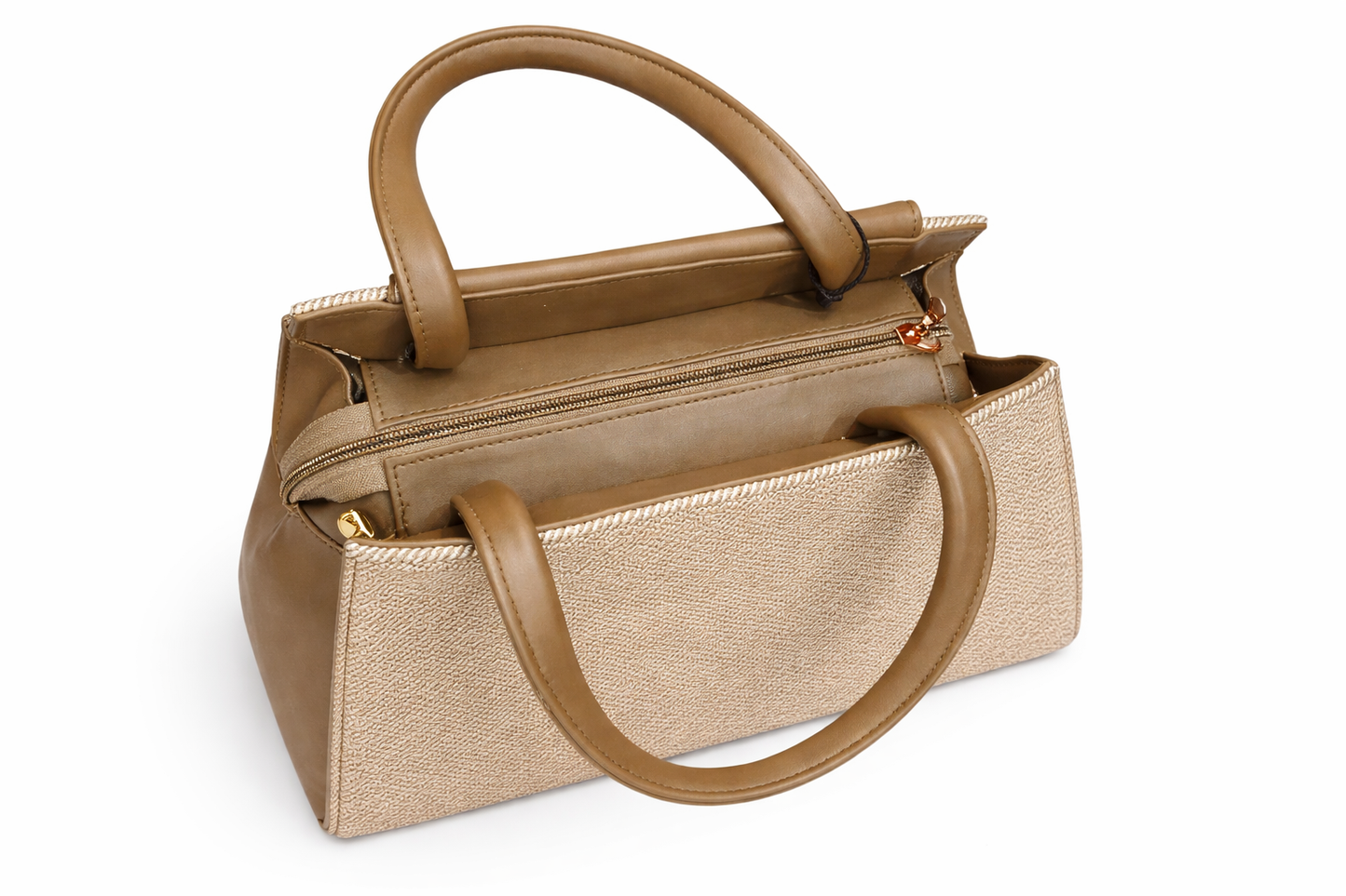 Women’s Textured Handbag, Premium Faux Leather Satchel with Gold Ring Clasp, Multi-Compartment Tote Bag with Zip Pocket & Slip Pockets for Office & Daily Use
