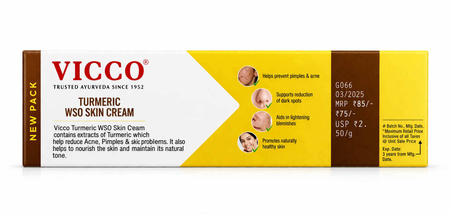 Vicco Turmeric WSO Skin Cream | Ayurvedic Anti Acne Cream for Pimples, Dark Spots, Blemishes & Glowing Skin