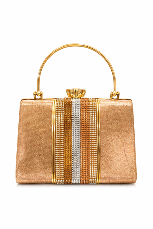 Gold Evening Handbag for Women | Premium Leather Party Clutch with Top Handle