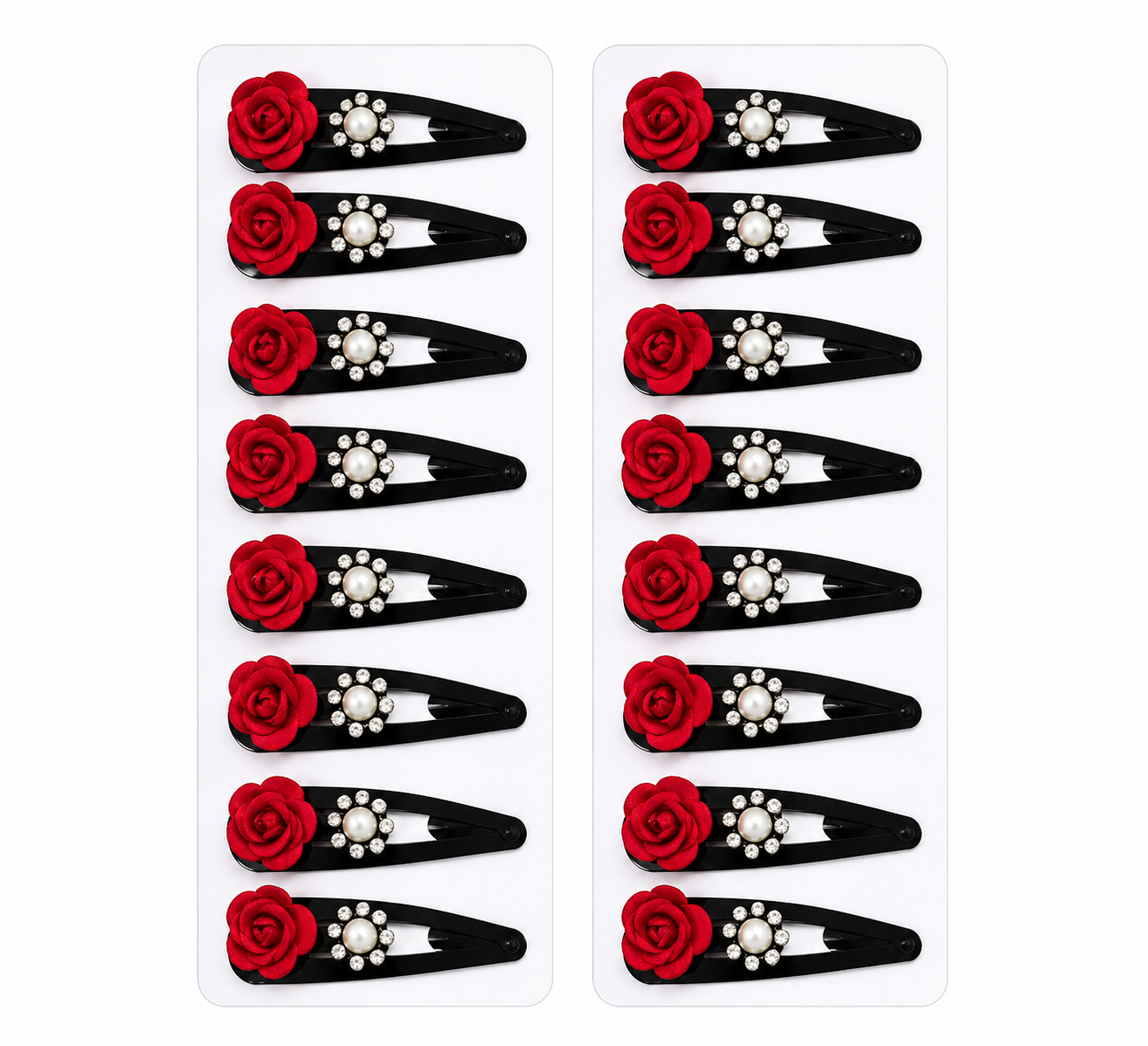 Harmal Store Elegant Rose Pearl Hair Clips – 12-Piece Set (1 Patta) of Chic Floral Snap Clips with Sparkling Rhinestones and Classic Pearls –