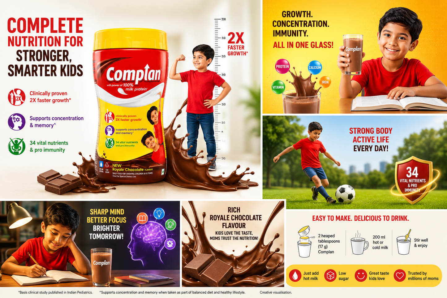 Complan Royal Chocolate Nutritional Health Drink for Growing Children | 100% Milk Protein | 34 Vital Nutrients | Supports Growth, Immunity & Brain Development | Chocolate Flavour | 300g