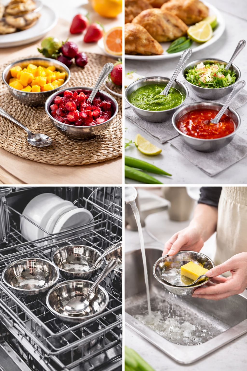 Stainless Steel Bowl Set with Teaspoons (Set of 6) | Food Grade Steel Katori Set | Rust Resistant | Dishwasher Safe | Kitchen Serving Bowls