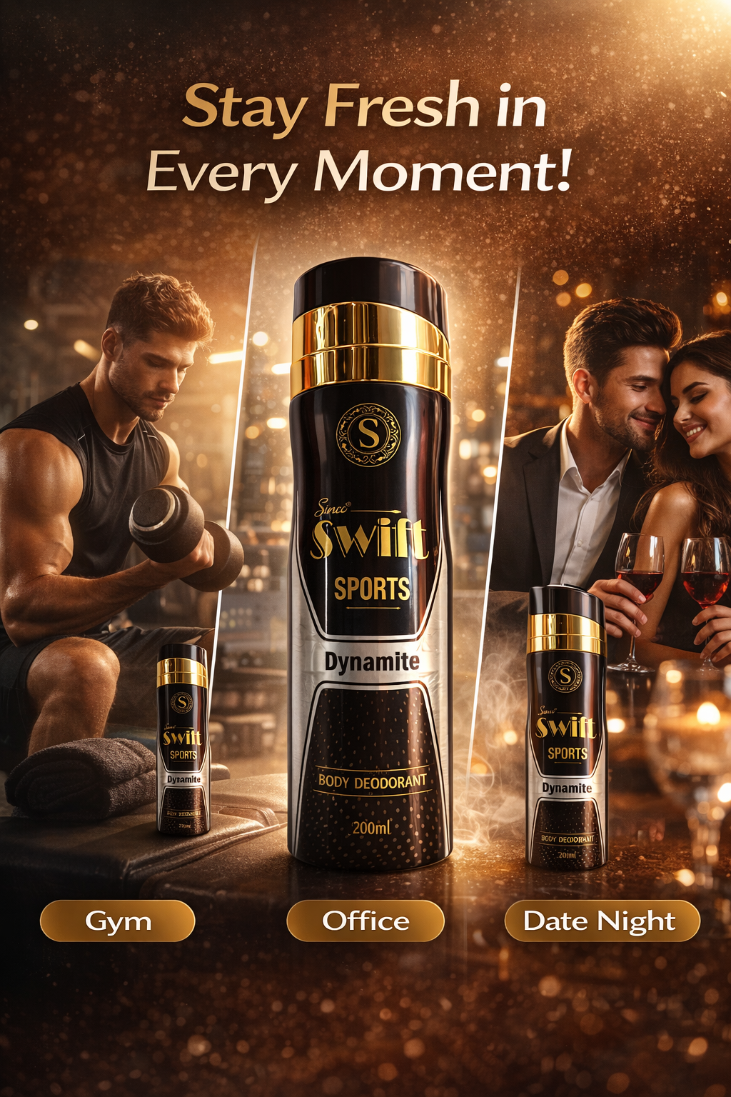 Swift Sports Dynamite Body Deodorant for Men, 200ml | Bold Spicy Fragrance | High-Performance Odour Protection