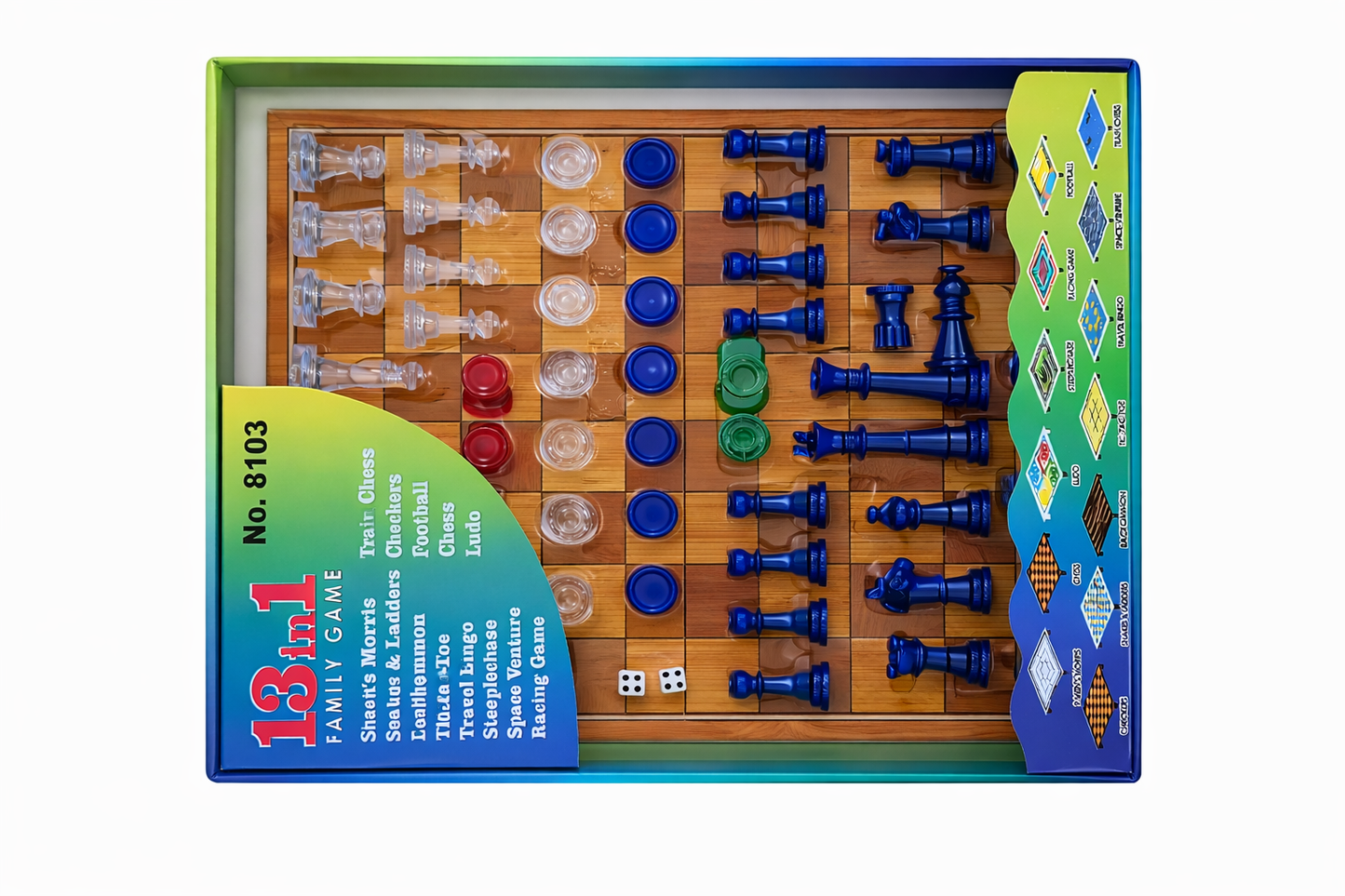 13 in 1 Family Board Game Set for Kids & Adults, Chess Ludo Snake Ladder Checkers Tic Tac Toe Game Combo, Indoor Strategy Games Kit with Pieces, Dice & Storage Box