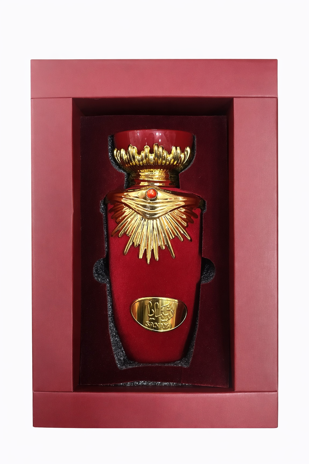 Al Habibi Royal Red Velvet Perfume Bottle – Luxury Arabic Fragrance 65ml with Gold Crown Cap, Engraved Plaque & Premium Gift Box