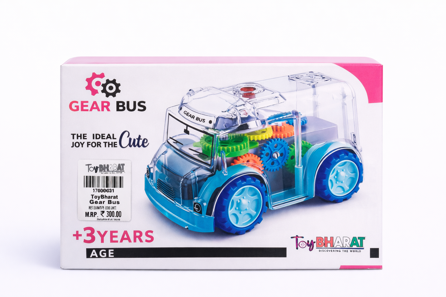 Gear Bus Toy for Kids (3+ Years) – Transparent Bump & Go Car with Moving Gears, Flashing Lights & Music, Battery Operated Educational Toy