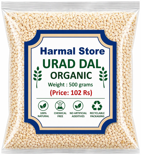 Harmal Store Organic Urad Dal 500g | Premium White Urad Dal | High Protein Split Black Gram | Chemical-Free & Hygienically Packed