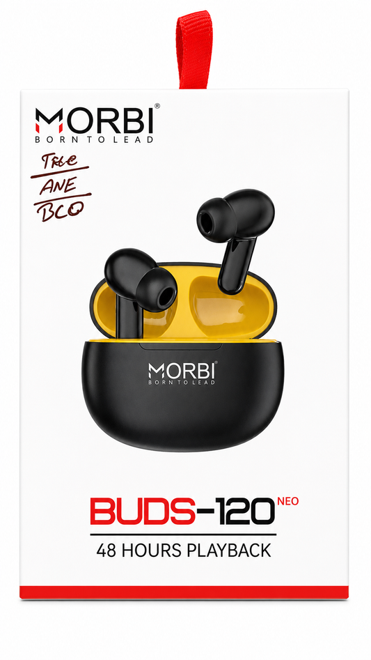 Morbi BUDS-120 NEO True Wireless Earbuds, Bluetooth 5.3, 48 Hours Playback, 13mm Driver, HD Stereo Sound, Touch Control, Low Latency Gaming Mode, Type-C Charging, IPX4