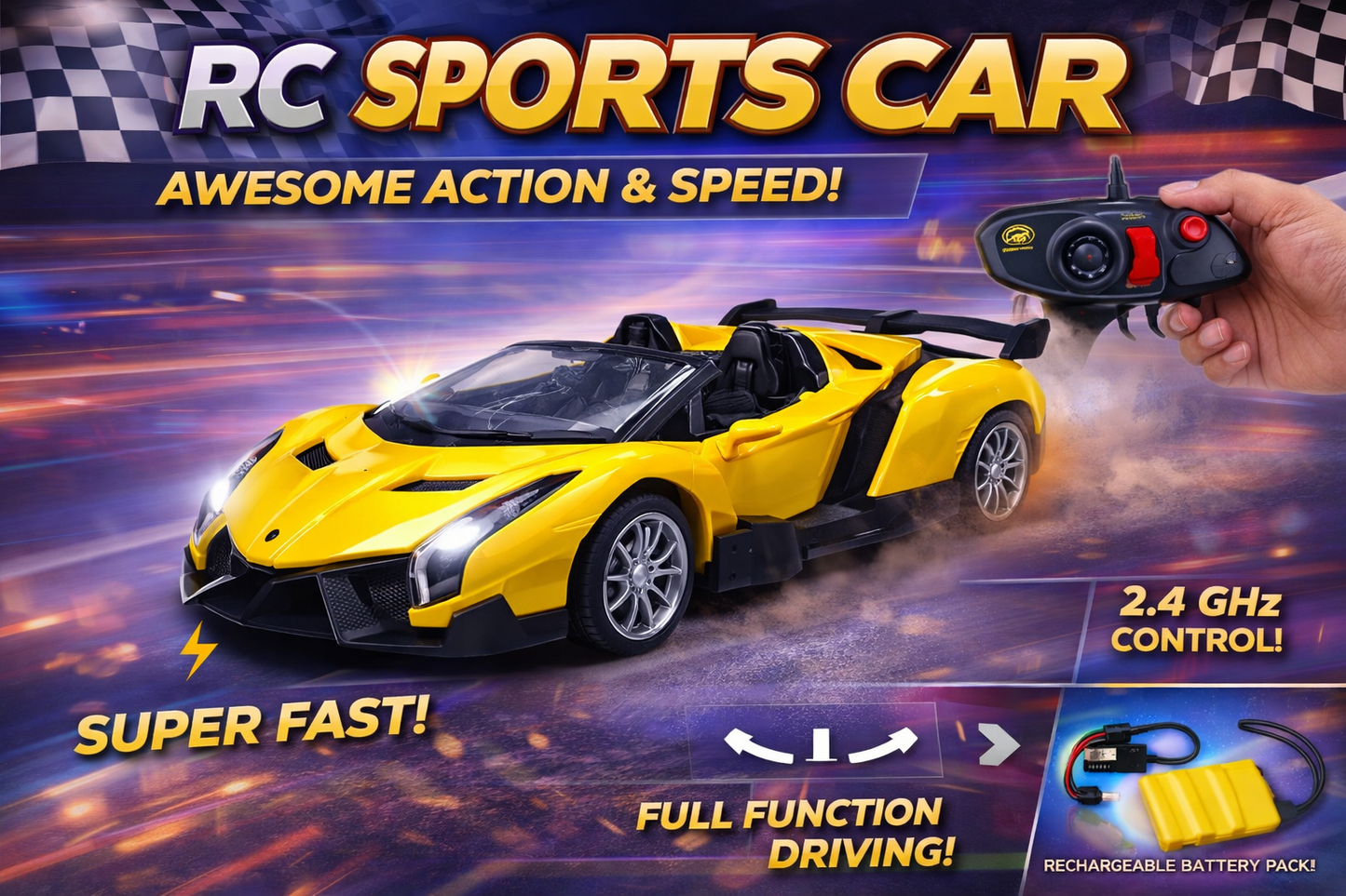RC Sports Car for Kids – 2.4GHz Remote Control Racing Car with Rechargeable Battery, High-Speed Performance & Full Function Driving – Super Fast Toy Car for Boys & Girls