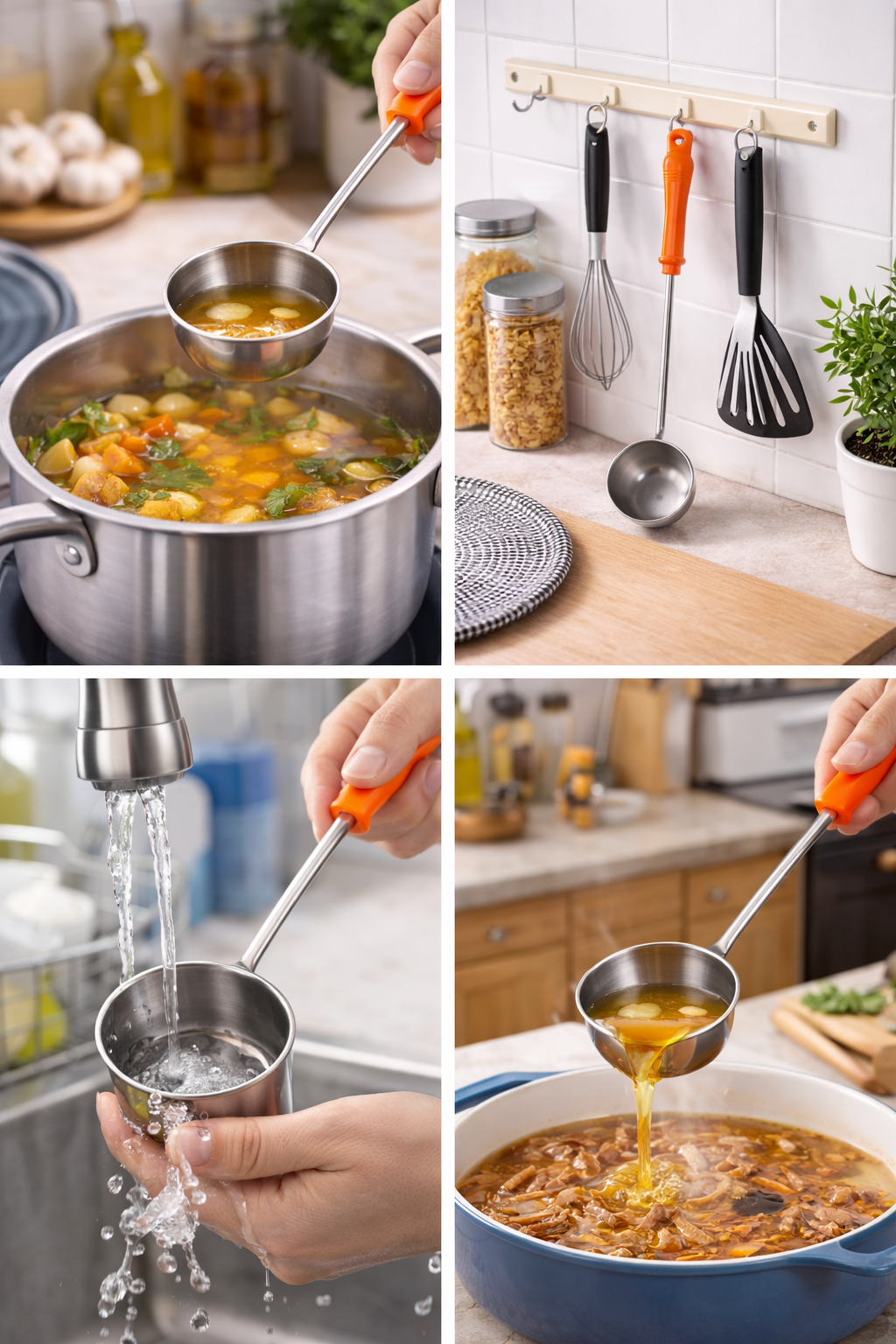 Multipurpose Plastic Ladle Spoon with Long Handle | Kitchen Soup Serving Spoon, Measuring Scoop for Flour, Rice, Milk & Curry