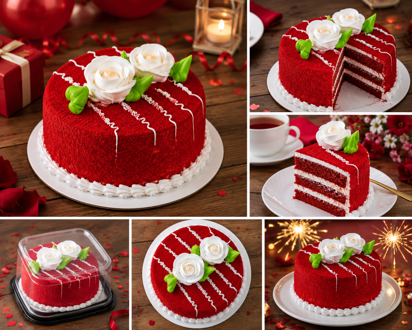 Red Velvet Cake with White Rose Topping (300 grams) | Premium Fresh Cream Red Velvet Cake | Birthday Cake | Anniversary Cake | Celebration Cake