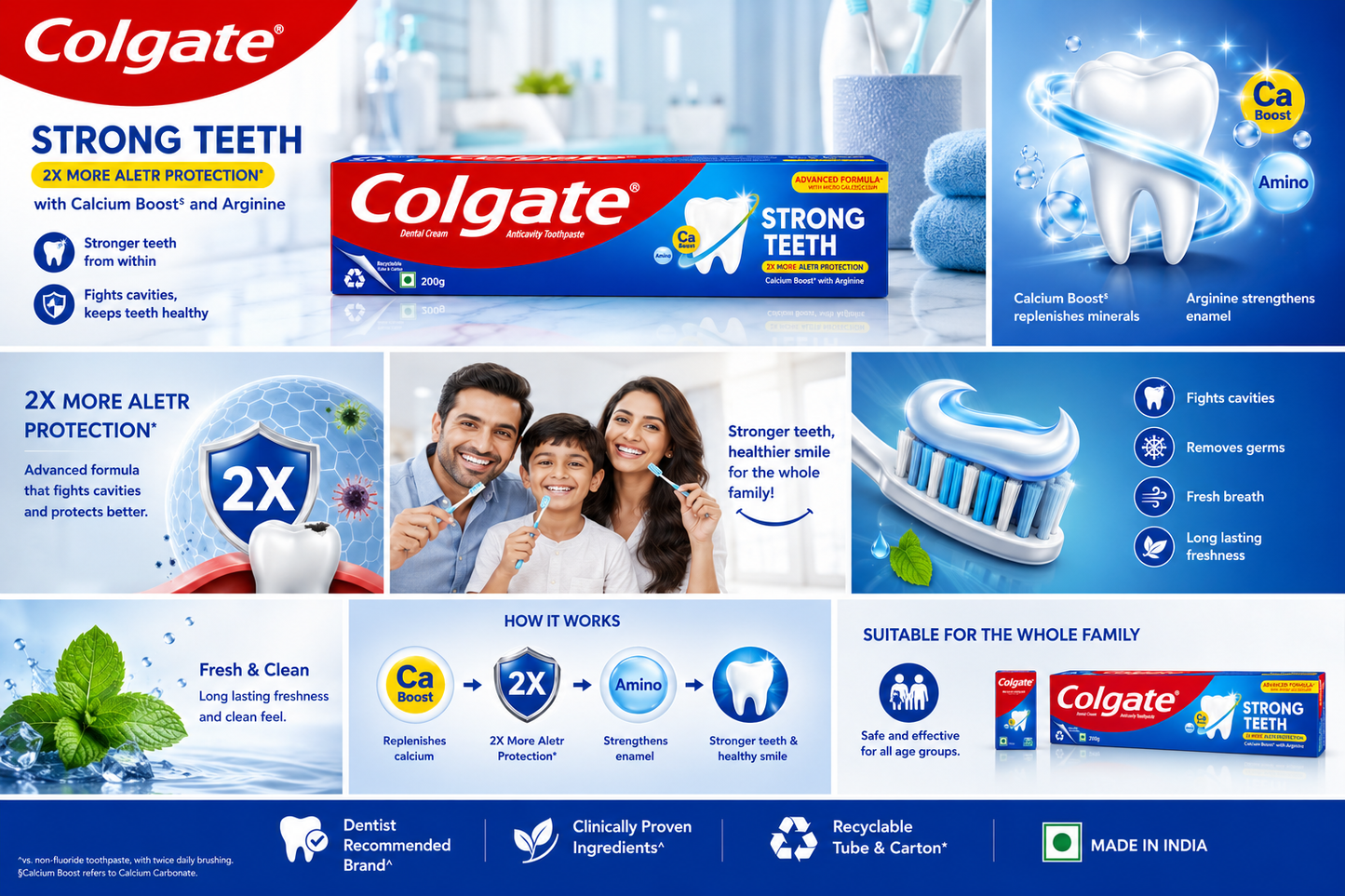 Colgate Strong Teeth Toothpaste 200g | Anticavity Dental Cream with Calcium Boost & Arginine | Stronger Teeth & Cavity Protection | Fresh Breath Toothpaste