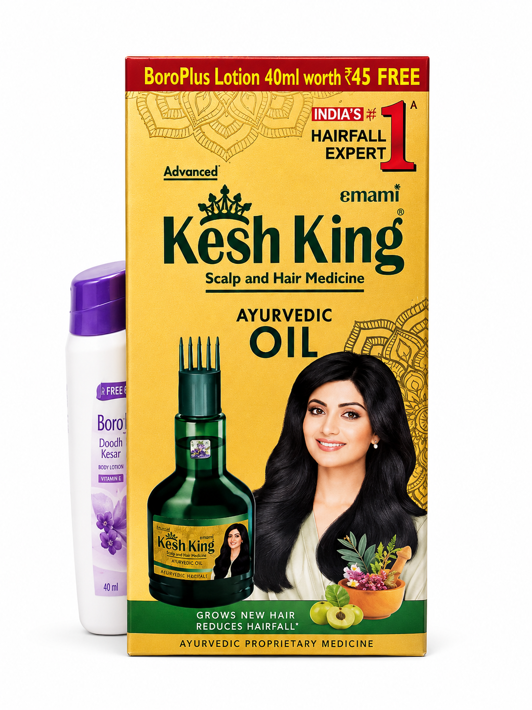 Kesh King Ayurvedic Hair Oil for Hair Fall Control & Hair Growth | 21 Ayurvedic Herbs | Nourishes Scalp & Strengthens Hair | Suitable for Men & Women | 200ml + BoroPlus Doodh Kesar Body Lotion 40ml Free