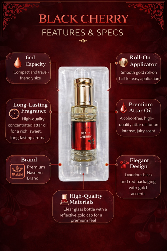 Black Cherry Attar Roll On Perfume Oil 6ml – Alcohol-Free Long Lasting Sweet & Fruity Fragrance for Men & Women