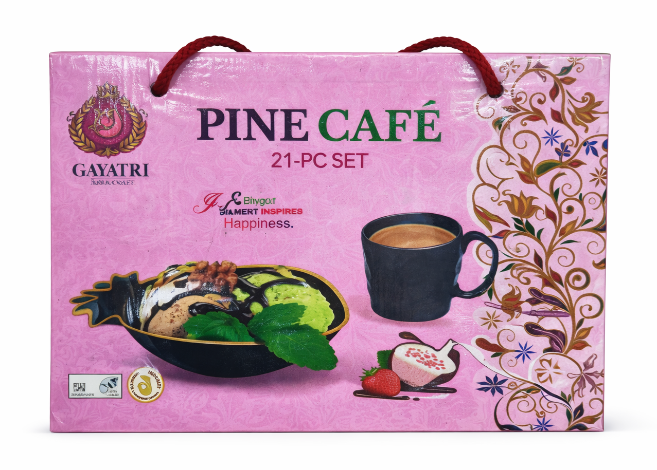 Pine Café 21-Piece Snack & Coffee Set with Pineapple Tray & 2 Cups | Premium Ceramic Serving Set