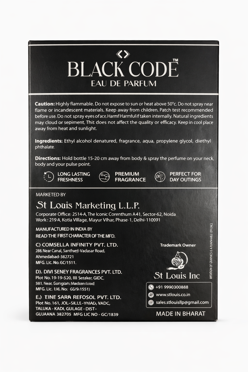 St Louis Black Code Eau De Parfum for Men 100ml – Long Lasting Premium Perfume | Citrusy Spicy Woody Fragrance | Daily Wear & Party Use