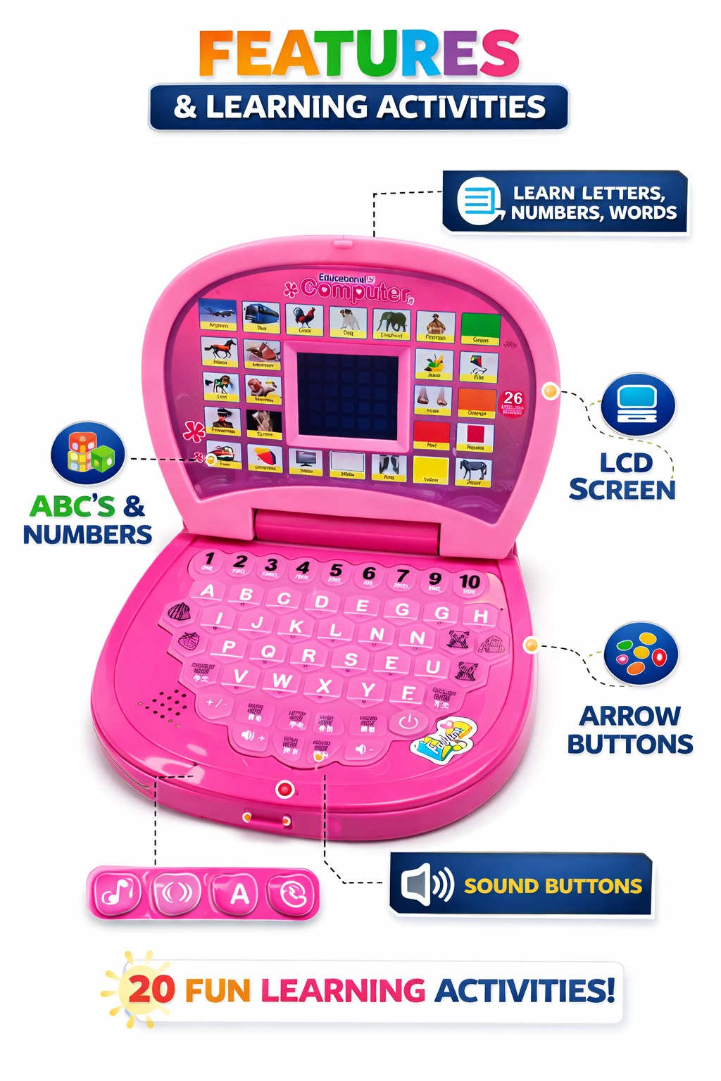 Educational Laptop Toy for Kids | Learning Computer with Letters, Numbers & Words | Interactive Sound & Music Toy
