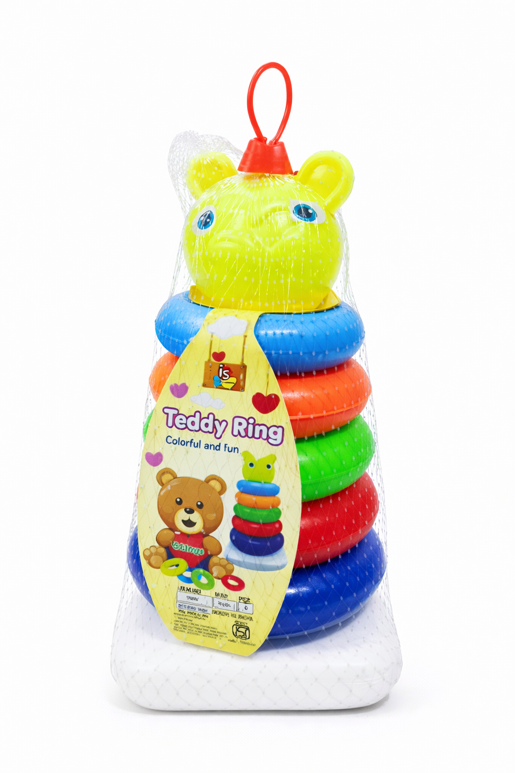 Teddy Ring Stacking Toy for Babies 12+ Months, Colorful Textured Stacking Rings with Bear Topper,
