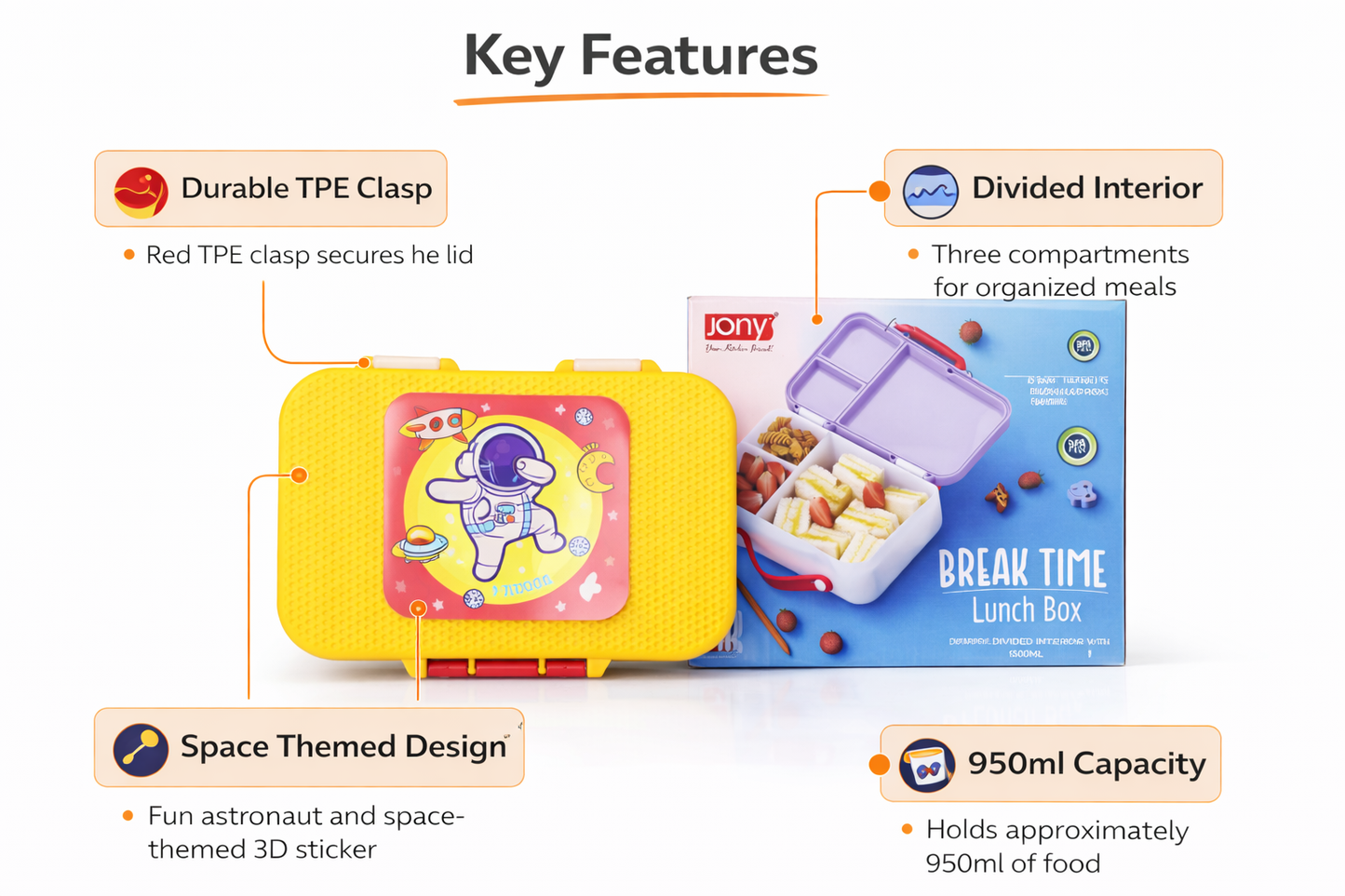 Kids Lunch Box 3 Compartment | Leak-Resistant Bento Tiffin Box with TPE Lock