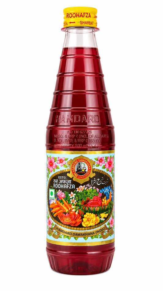 Hamdard Roohafza Sharbat Syrup, Rose Flavoured Herbal Drink Concentrate, Perfect for Milk, Lassi, Falooda & Summer Drinks, 800 ml