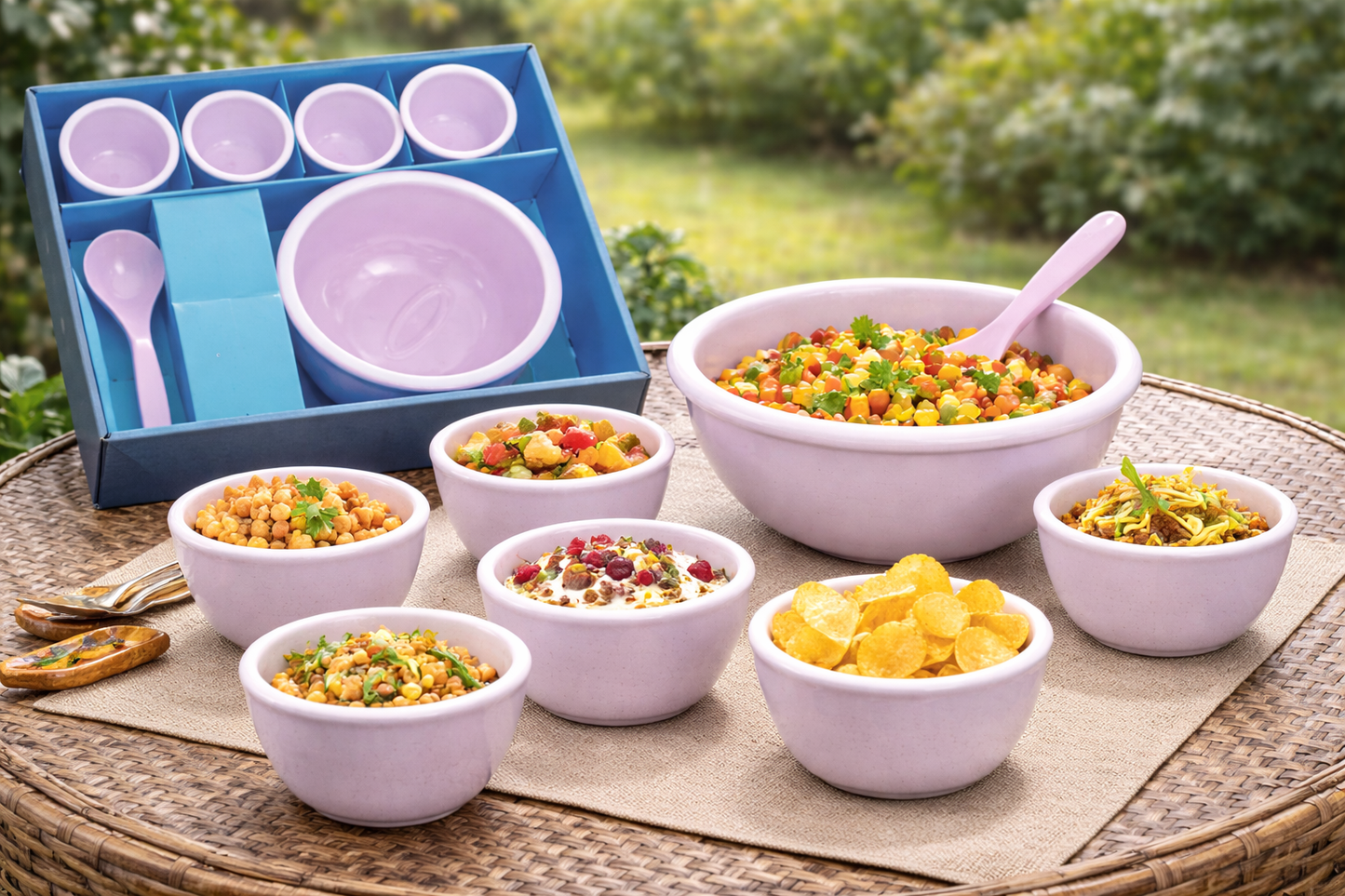 8-Piece Ceramic Bowl Set with Serving Spoon | 6 Small Bowls + 1 Large Bowl + 1 Spoon