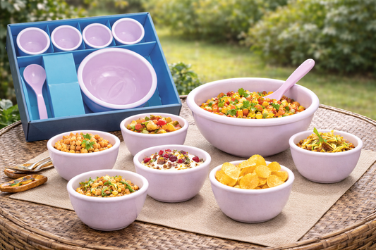 8-Piece Ceramic Bowl Set with Serving Spoon | 6 Small Bowls + 1 Large Bowl + 1 Spoon