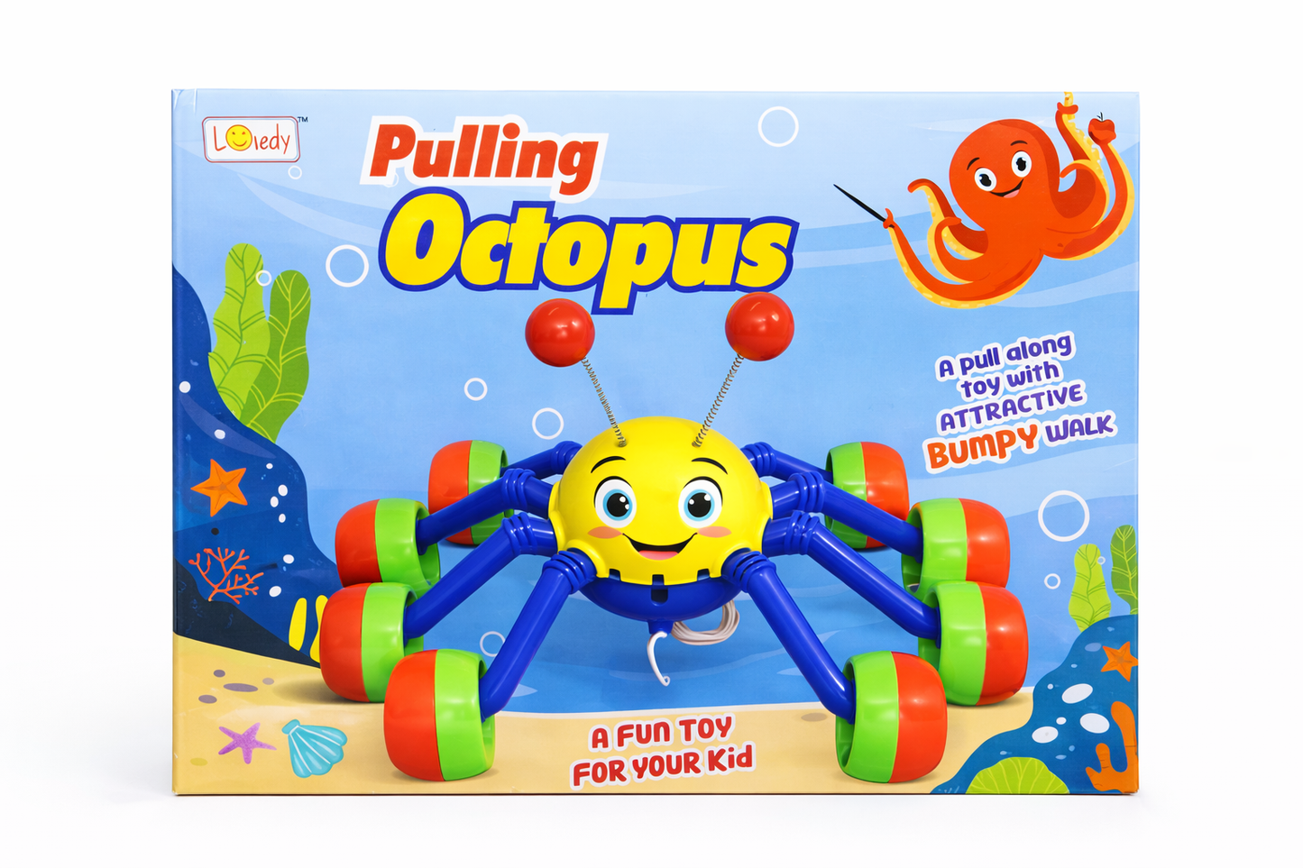 Pulling Octopus Toy for Kids (3+ Years) – Pull Along Wobbly Octopus with Bumpy Walk, Moving Legs, Bouncy Antennas, Motor Skill Development Toy