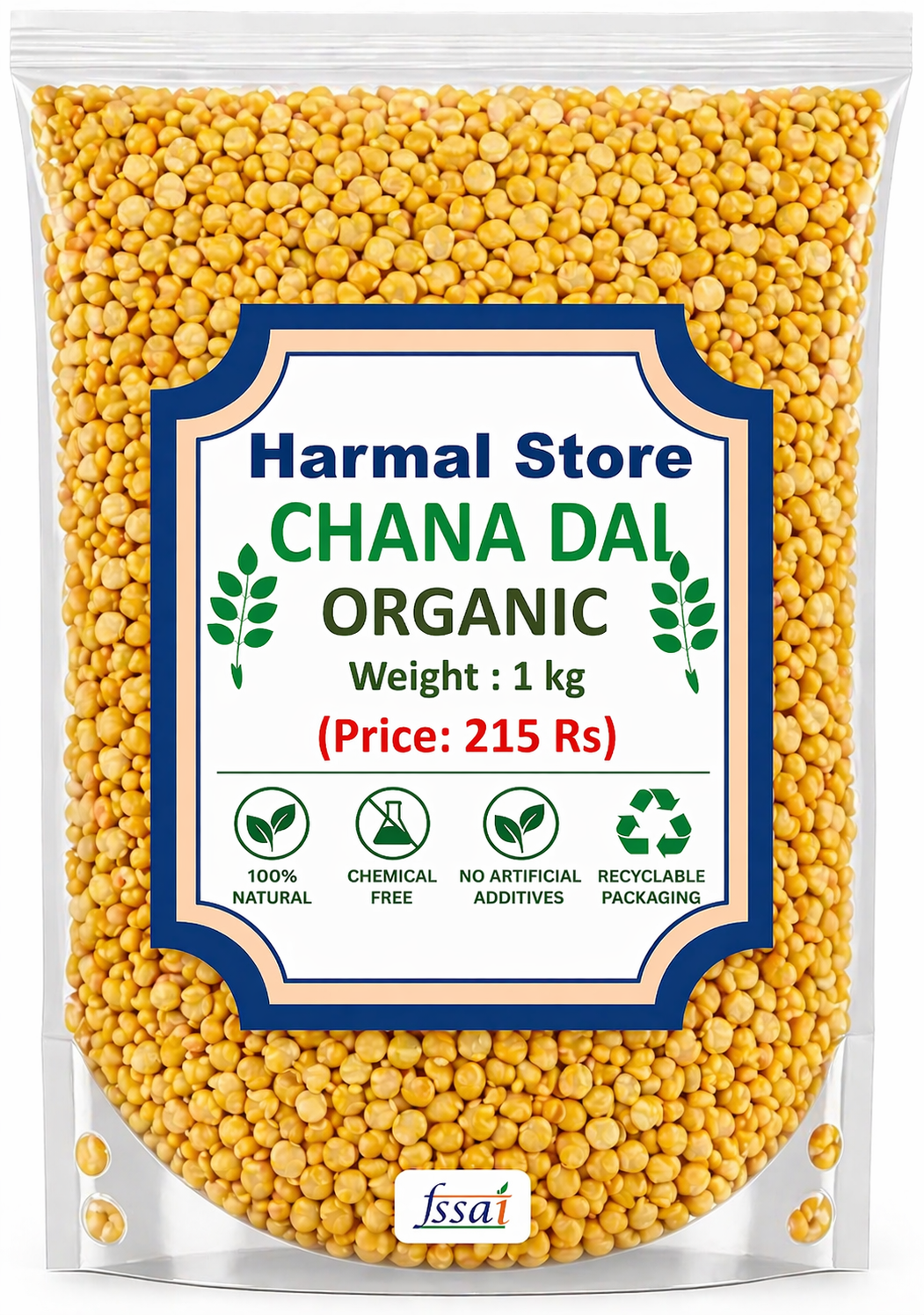 Harmal Store Organic Chana Dal 1 Kg | Premium Split Bengal Gram | 100% Natural, Chemical-Free & Unpolished