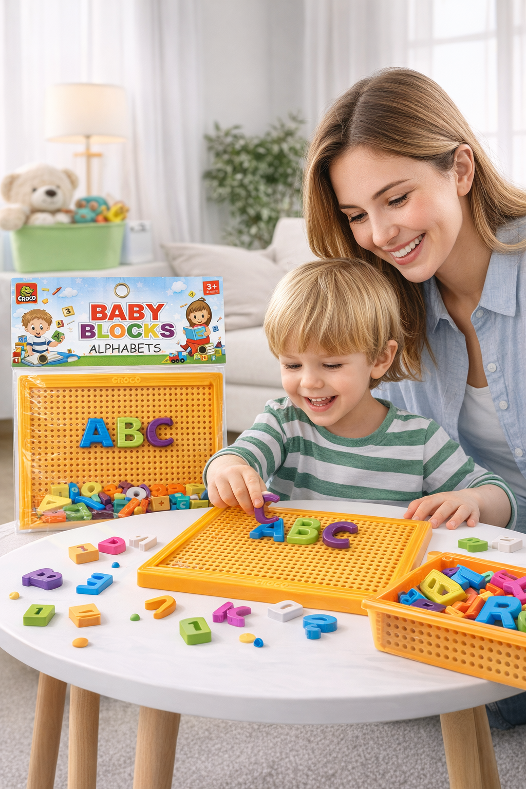 Croco Baby Blocks Alphabets Learning Set for Toddlers | Educational ABC Pegboard Toy with Letters & Numbers