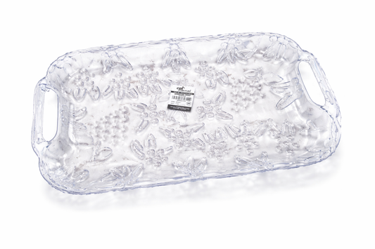 Plastic Serving Tray 15 x 10 Inches | Transparent Durable Tray with Handles | Lightweight & Easy to Clean