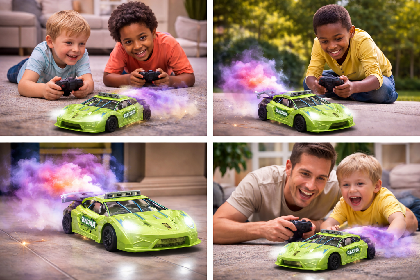 RC Mist Sprayer Car for Kids – 2.4GHz Remote Control Racing Car with Smoke Spray Effect, LED Lights, Music & Rechargeable Battery – Full Function RC Toy for Boys & Girls
