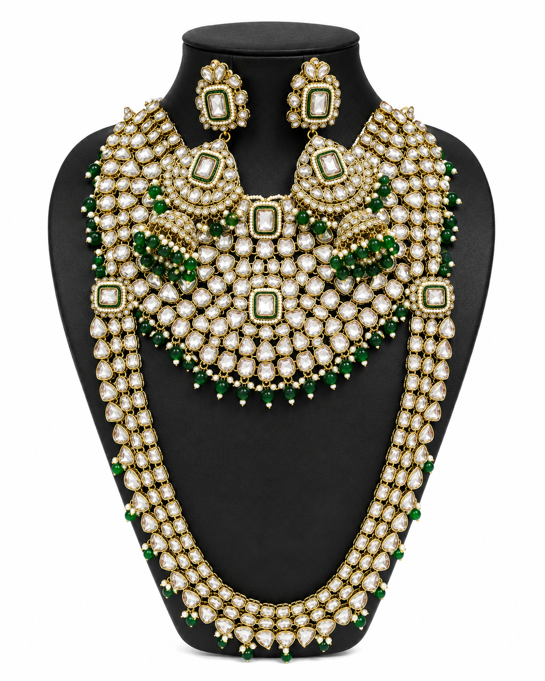 Kundan & Emerald Heritage Necklace Set for Women | Bridal Kundan Jewelry with Earrings | Traditional Indian Wedding Necklace Set with Green Beads