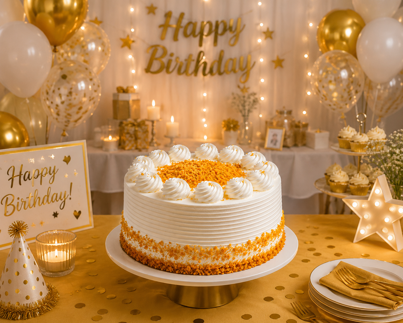 Butterscotch Cake (500 grams) | Premium Fresh Cream Butterscotch Crunch Cake | Soft Sponge Layer Cake | Birthday, Anniversary & Celebration Cake