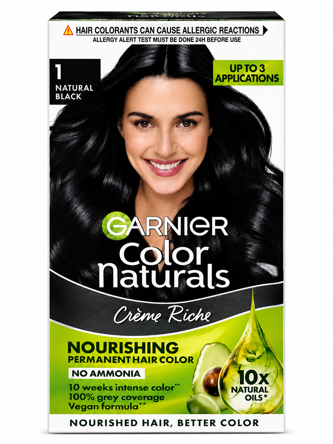 arnier Color Naturals Crème Riche Hair Color, Shade 1 Natural Black | Permanent Hair Dye with 10X Natural Oils | 100% Grey Coverage | No Ammonia Formula | Long-Lasting Rich Color