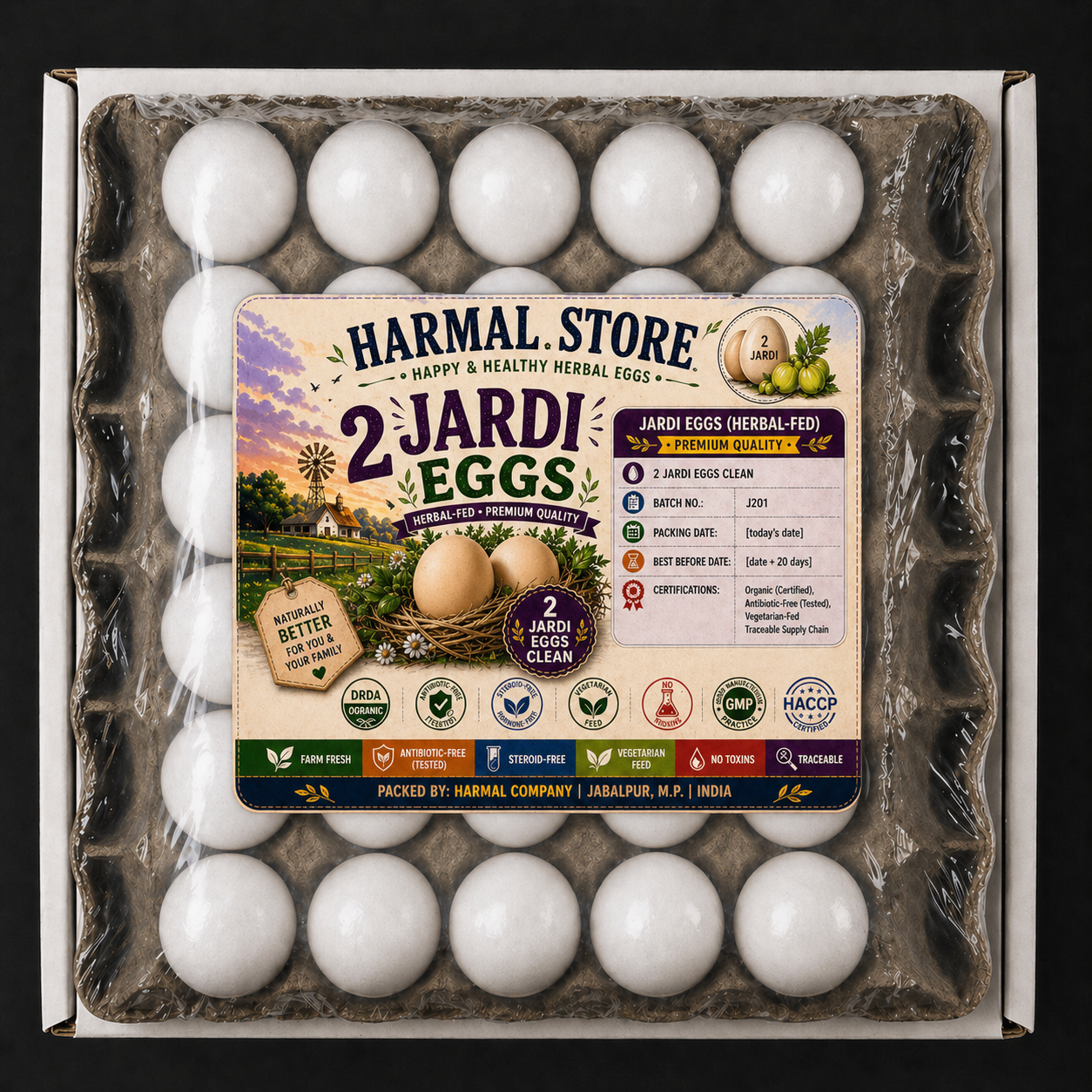 Harmal Store Bulk 30-Egg Value Pack – Fresh Jardi Herbal-Fed Eggs – Natural Amla-Infused Nutrition with Enhanced Folic Acid & Vitamin C – Certified Antibiotic-Free & Traceable