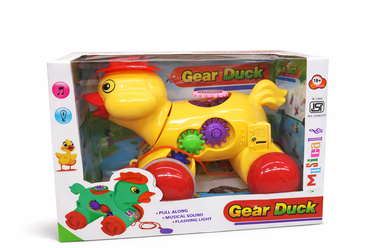 Gear Duck Toy for Toddlers – Musical Light-Up Duck with Spinning Gears, Pull String Action & Flashing LED Wheels – Educational Baby Toy (18+ Months)