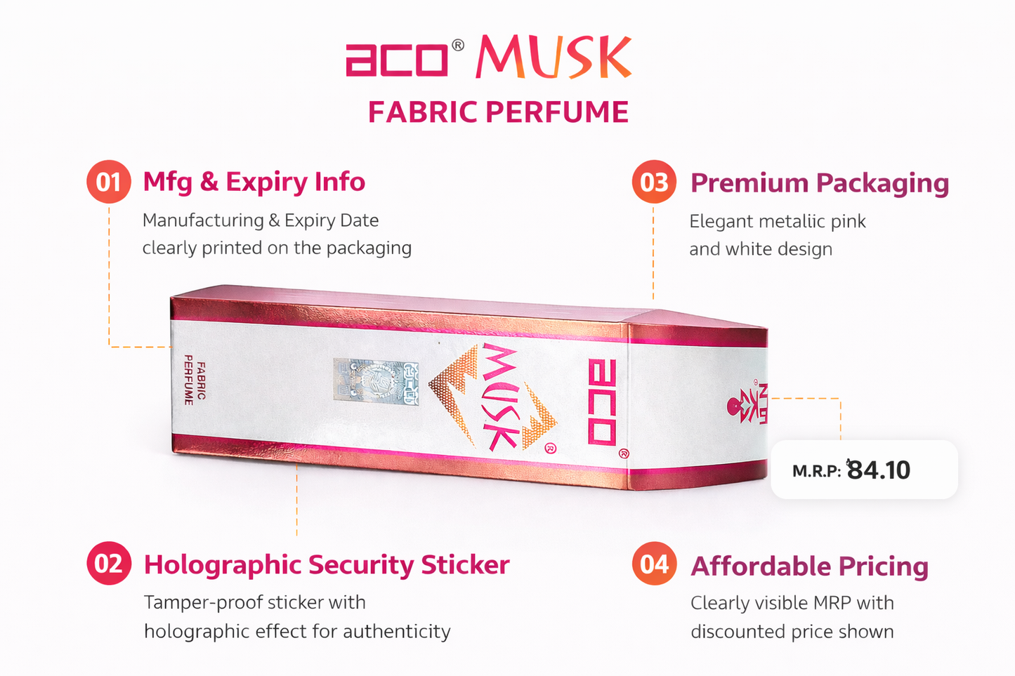 ACO Musk Fabric Perfume Spray for Clothes & Sofa | Long Lasting Fabric Freshener for Wardrobe, Curtains & Car