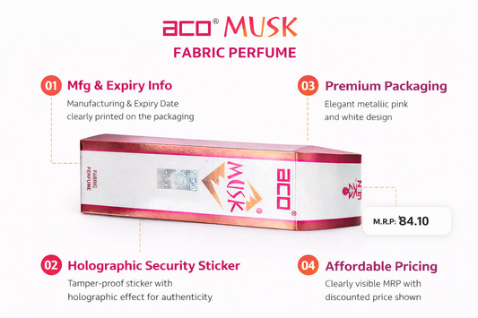 ACO Musk Fabric Perfume Spray for Clothes & Sofa | Long Lasting Fabric Freshener for Wardrobe, Curtains & Car