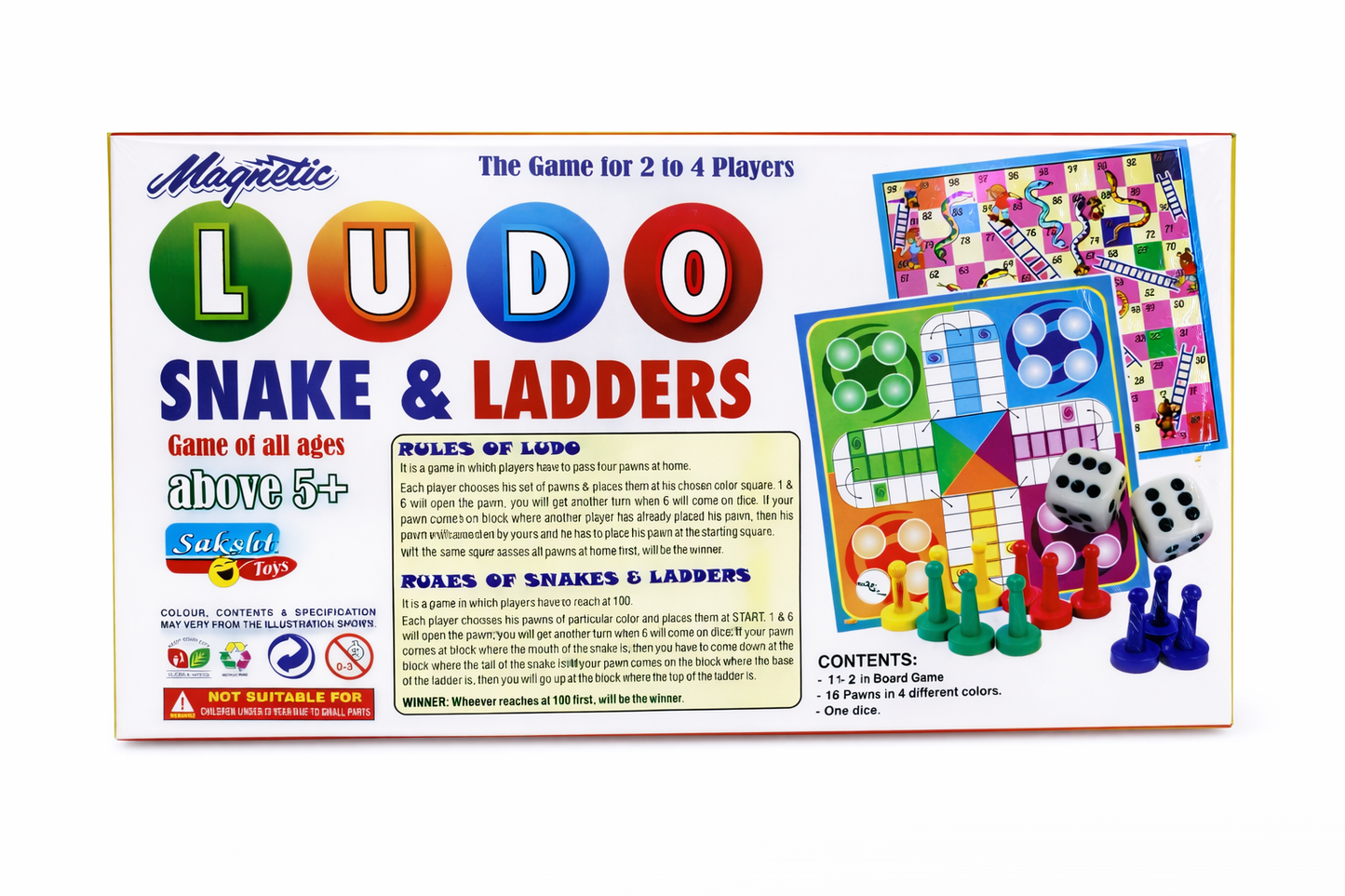 Magnetic Ludo Snake & Ladders Board Game | Double-Sided Foldable Game Set