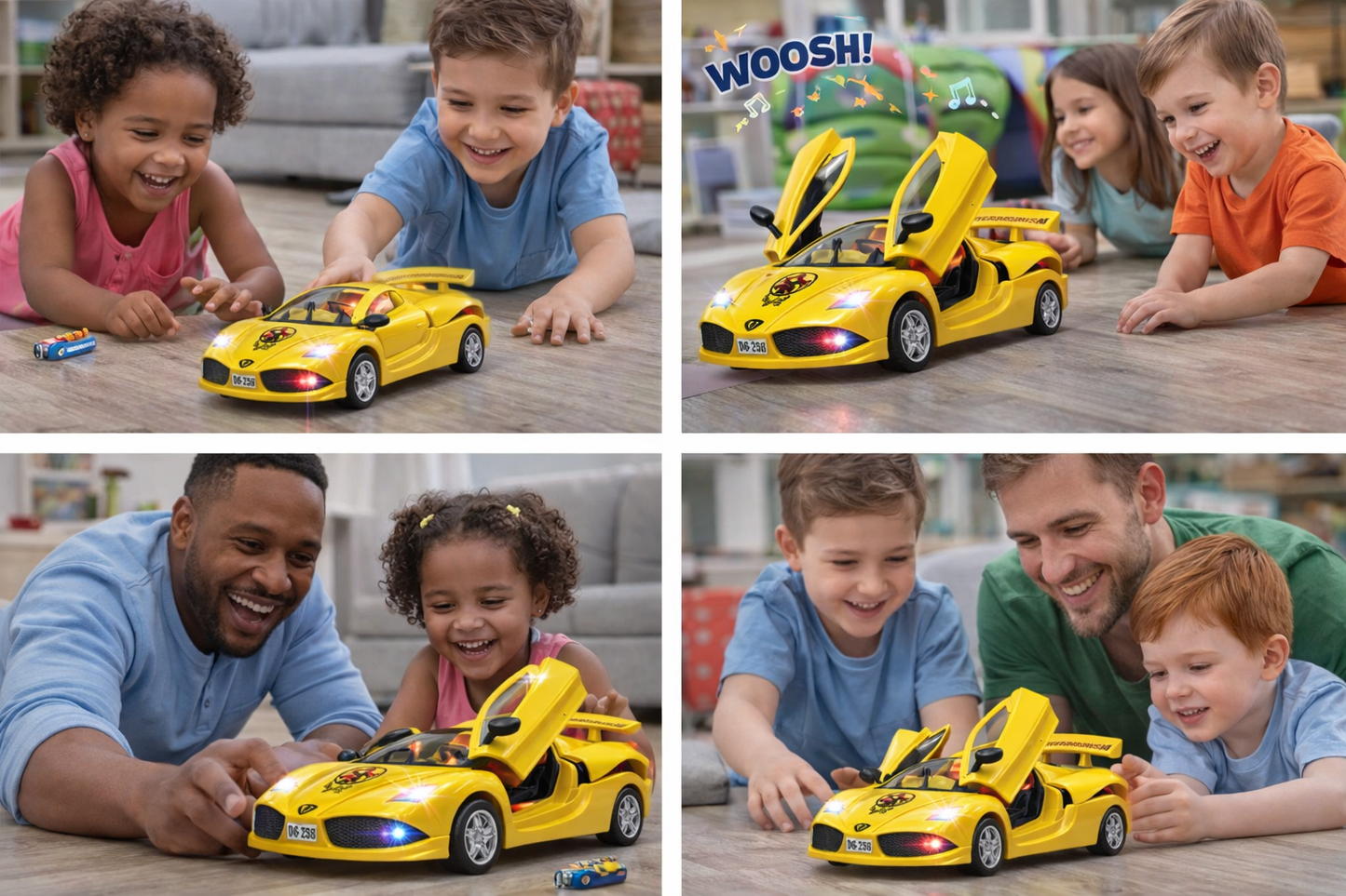 Kids Sports Car Toy with Lights & Sound – Friction Powered Racing Car with Scissor Doors – Musical Toy Vehicle for Boys & Girls (3+ Years)
