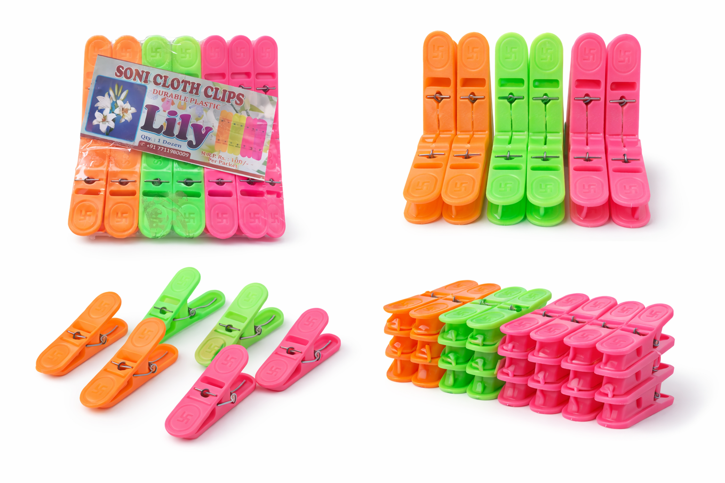 Cloth Clips for Clothes Drying Pack of 12 | Heavy Duty Plastic Cloth Pegs
