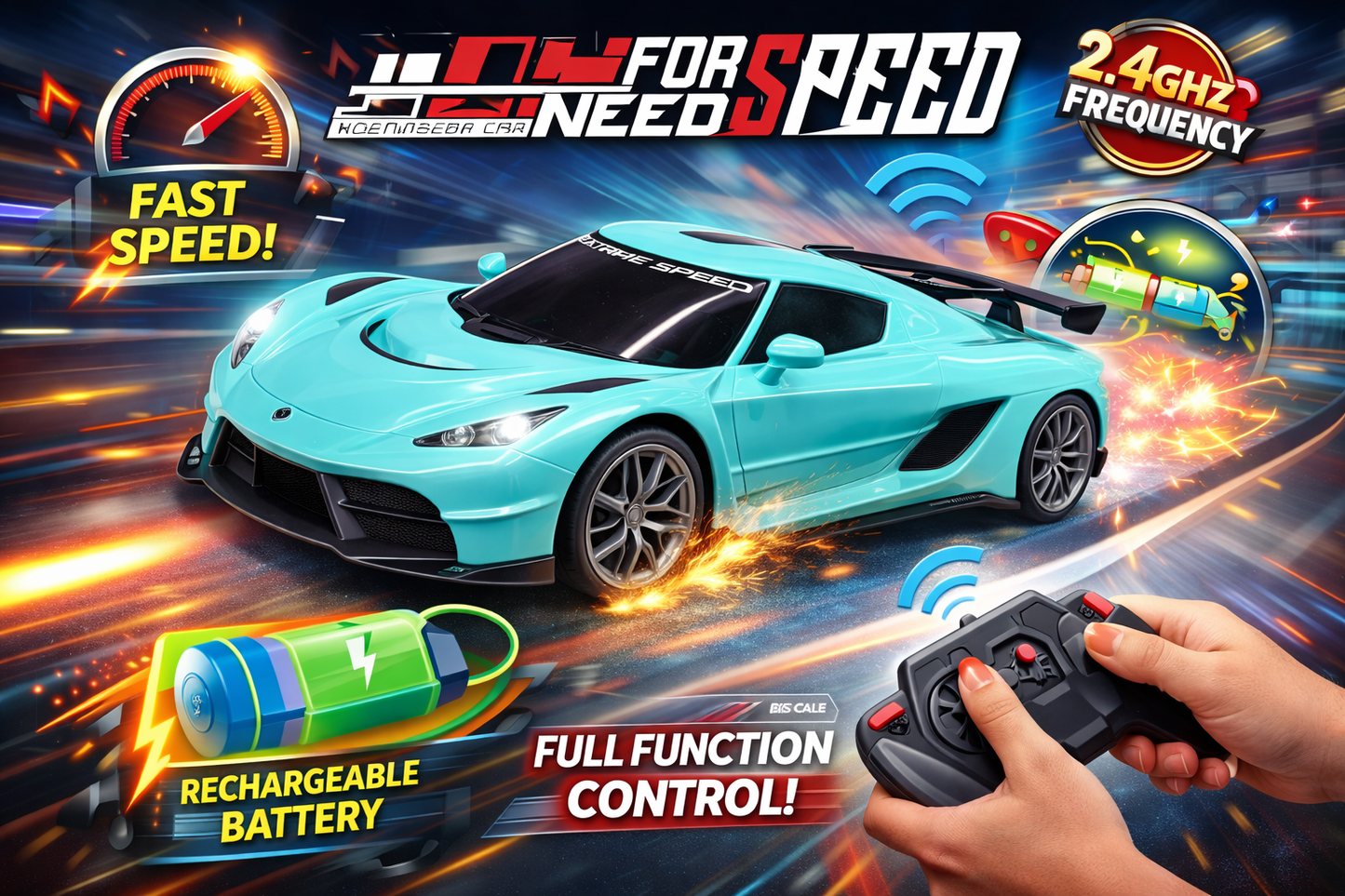 High-Speed RC Sports Car for Kids – 2.4GHz Remote Control Racing Car with Rechargeable Battery, Full Function Driving & Long Range Control – Fast RC Car Toy for Boys & Girls